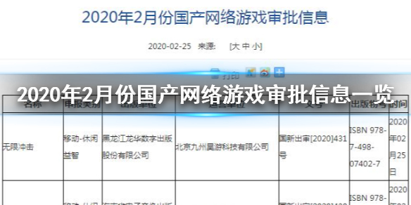 2020年2月份国产网络游戏版号 2月份国产游戏审批信息一览