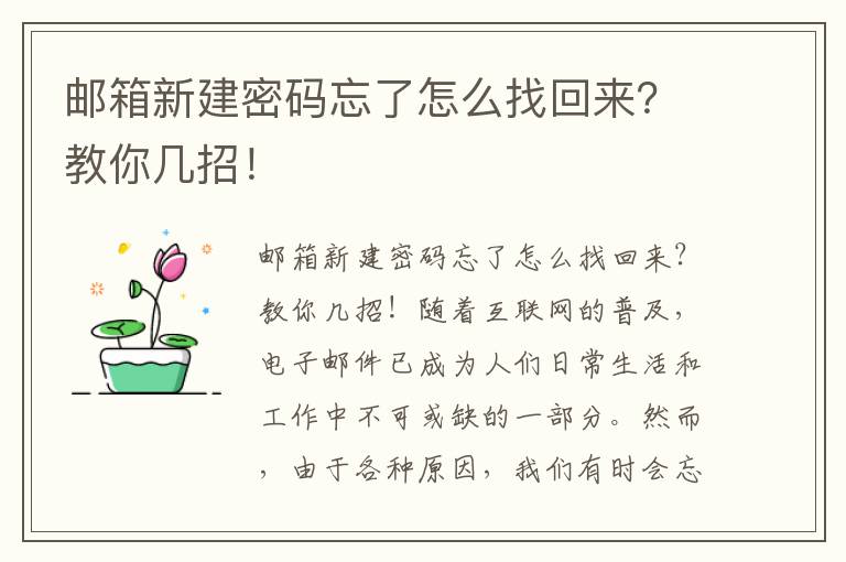 邮箱新建密码忘了怎么找回来？教你几招！