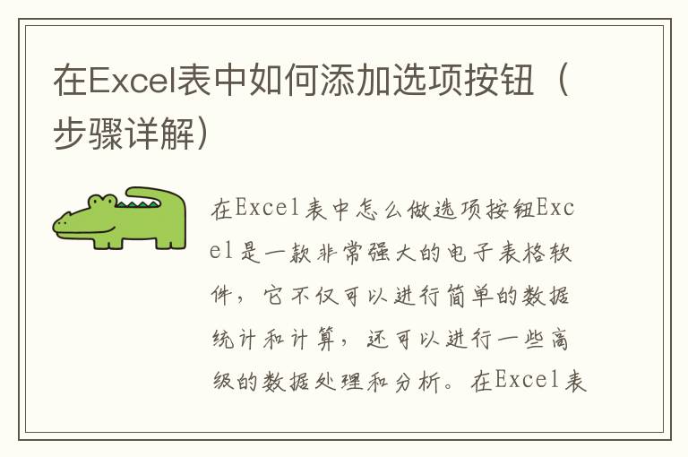 在Excel表中如何添加选项按钮（步骤详解）